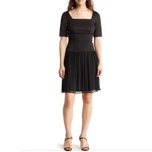 DKNY Panel Mixed Media Above Knee Mini Dress Black 6 NWOT
